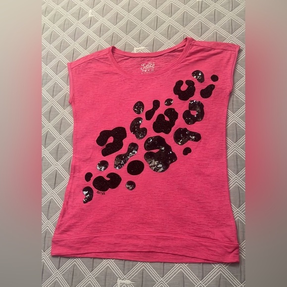 Justice Other - Justice Pink Leopard Sequin Tee